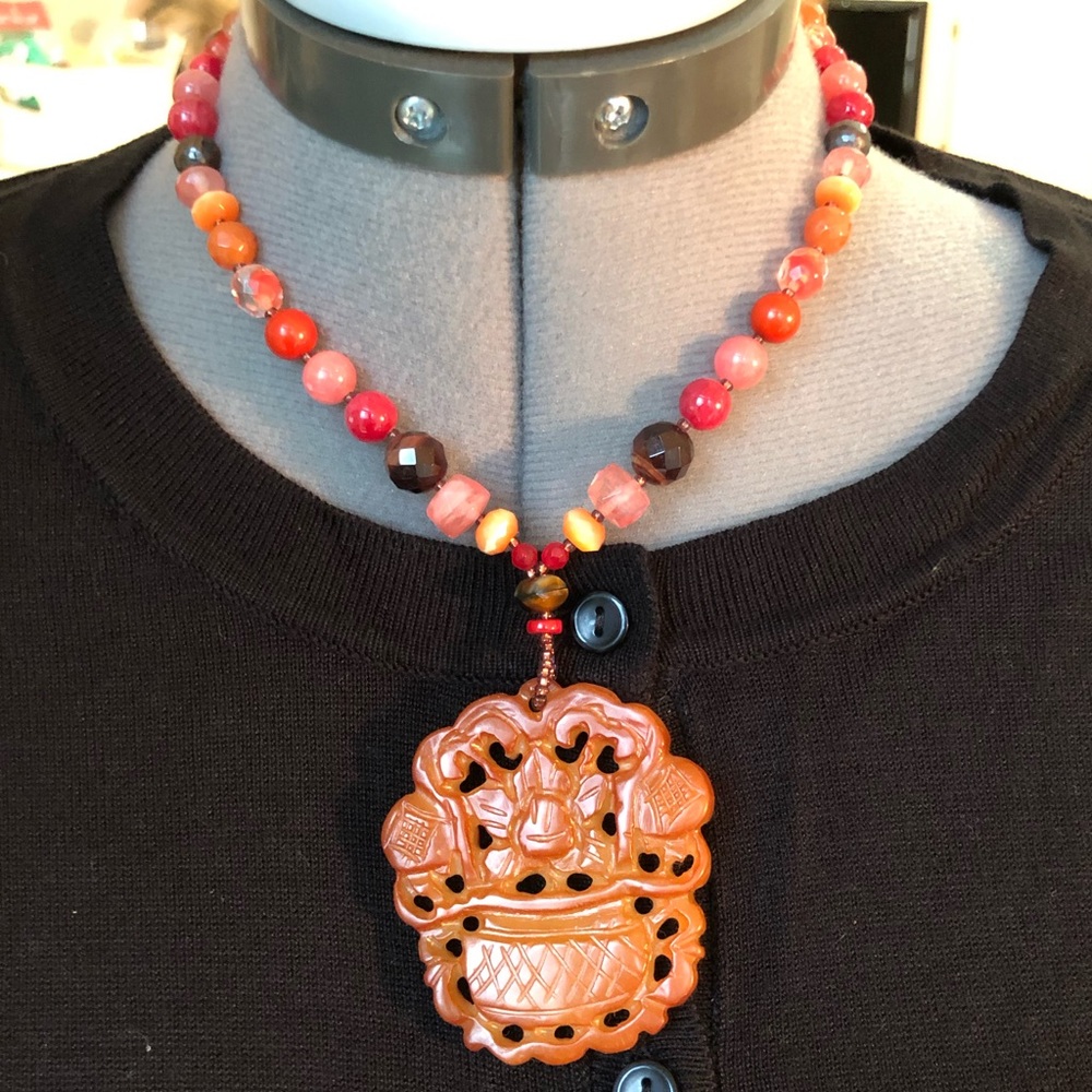 Rachel Reinhardt Coral Pink Stone Necklace